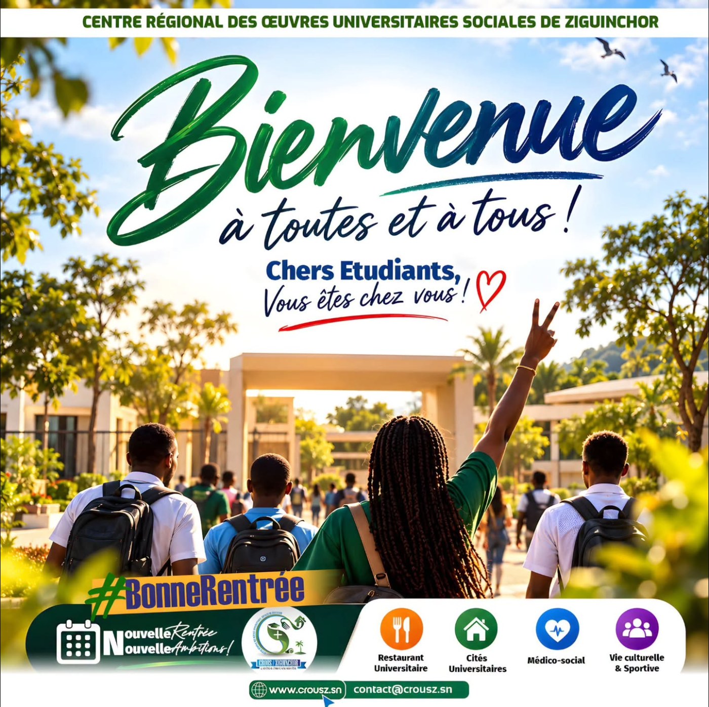 Visuel d’accueil de la rentrée 2026 du CROUS de Ziguinchor