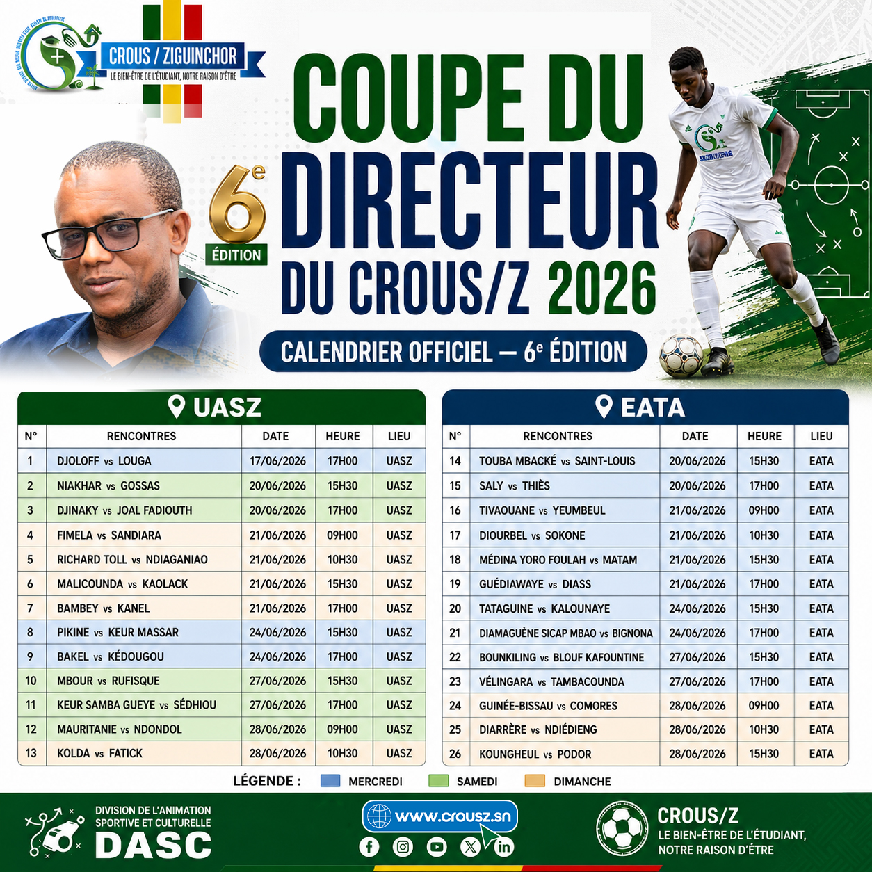 Coupe du Directeur du CROUS/Z 2026 : le calendrier officiel de la 6ᵉ édition dévoilé